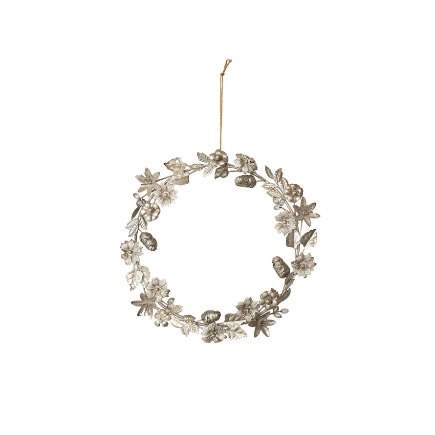 Metal Leaves, Flowers & Acorns Wreath