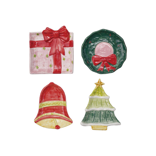 Hand-Painted Stoneware Holiday Icon Shaped Dish