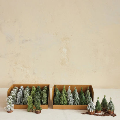 Faux Evergreen Trees with Natural Wood Slice Bases