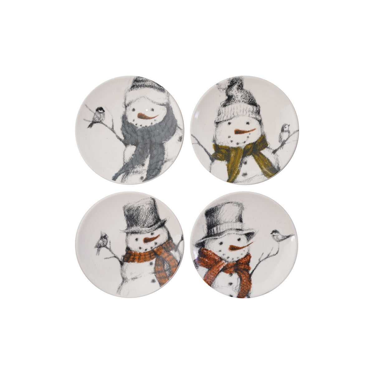 Stoneware Dish with Snowman & Bird