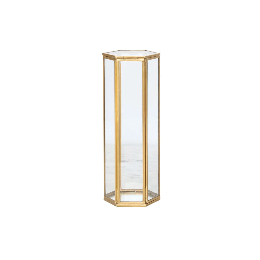 Glass & Brass Hexagonal Container with Mirrored Bottom & Lid – The Mix