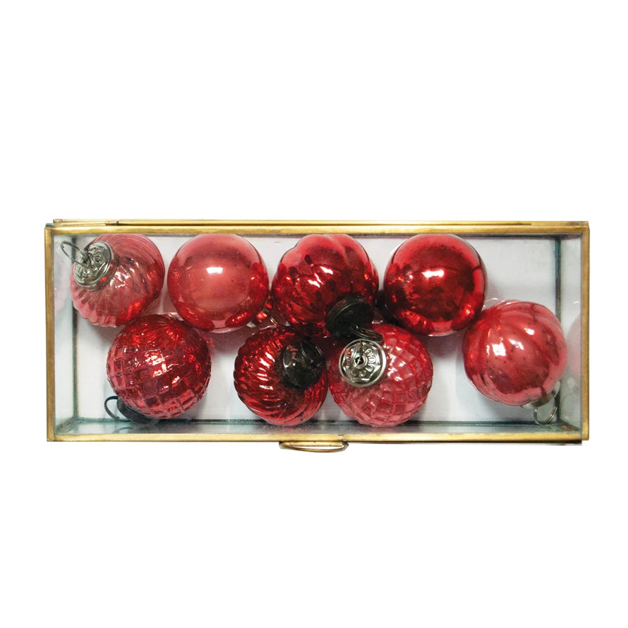 Embossed Mercury Glass Ornaments in Display Box