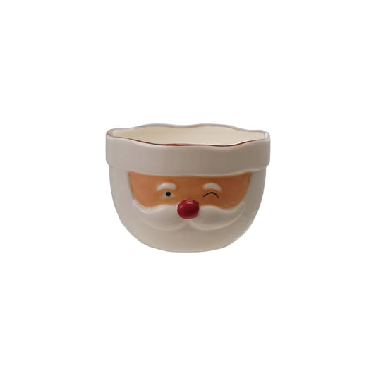 Stoneware Santa Head Shaped Mixing Bowl with Red Rim