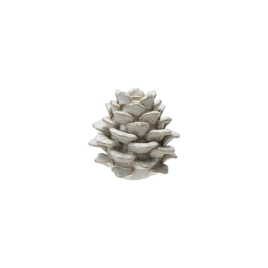 Cream Stoneware Pinecone Shaped Taper Holder