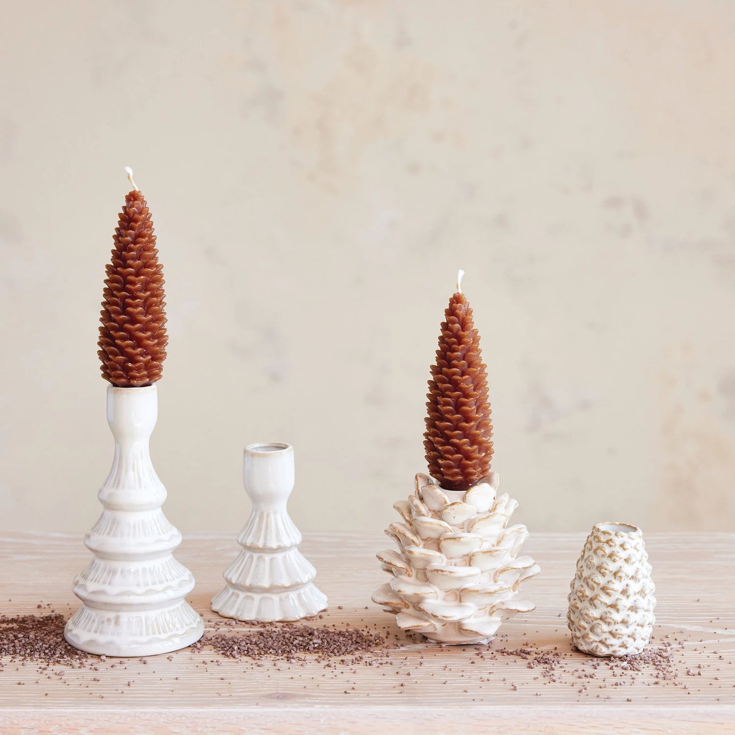 Cream Stoneware Pinecone Shaped Taper Holder