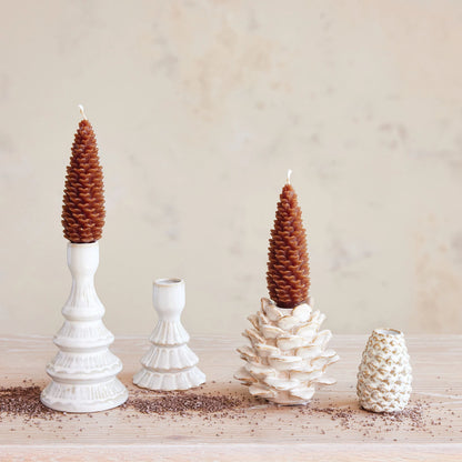 Cream Stoneware Pinecone Shaped Taper Holder
