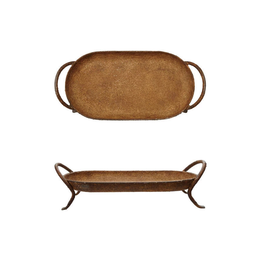 Decorative Metal Footed Tray with Handles