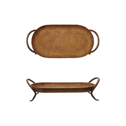 Decorative Metal Footed Tray with Handles