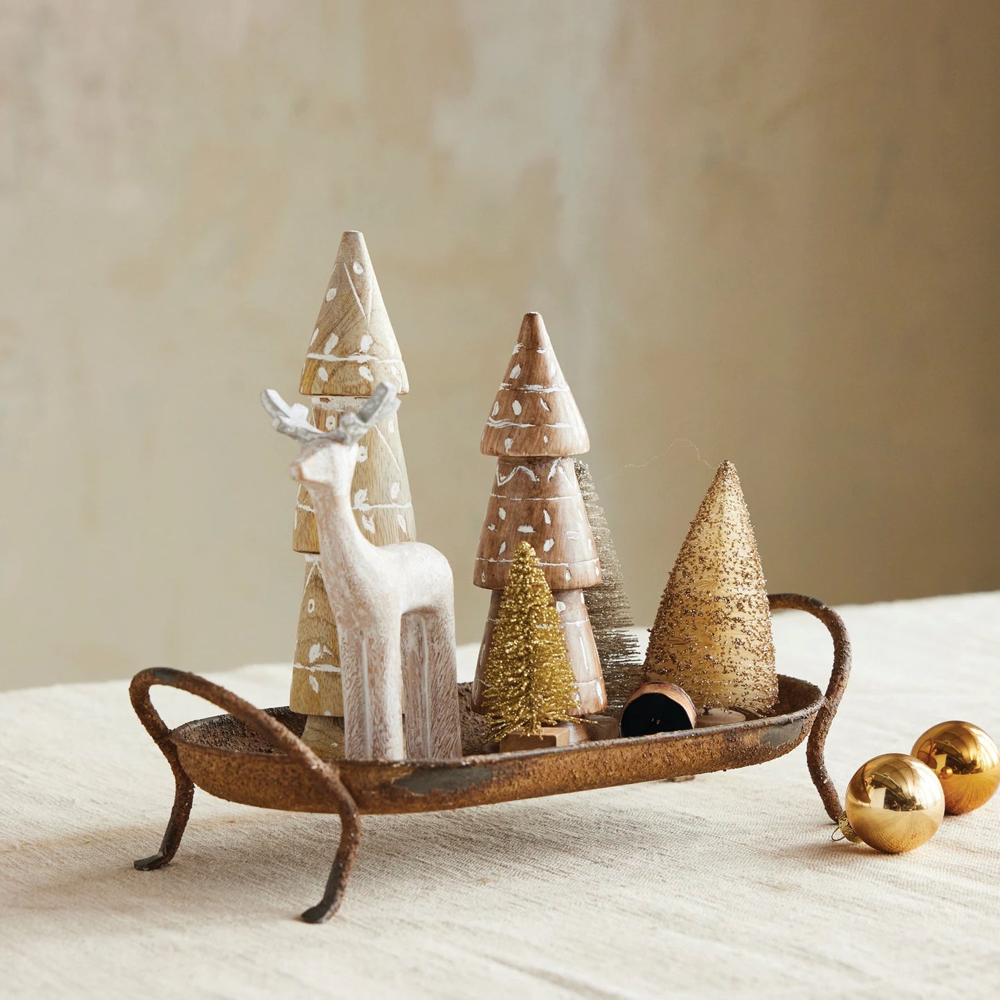 Decorative Metal Footed Tray with Handles