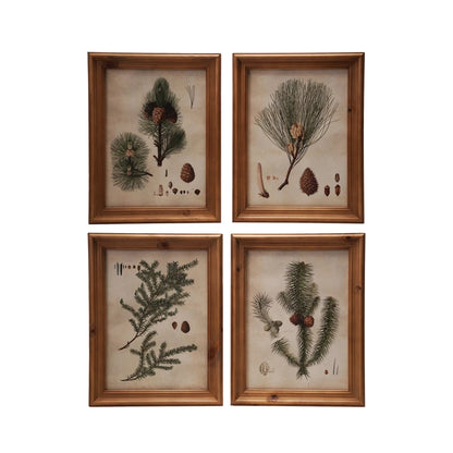 Wood Framed Glass Wall Décor with Pine Bough Print