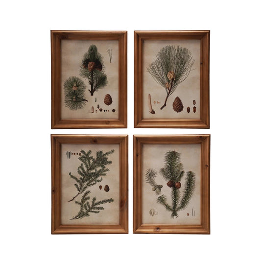 Wood Framed Glass Wall Décor with Pine Bough Print