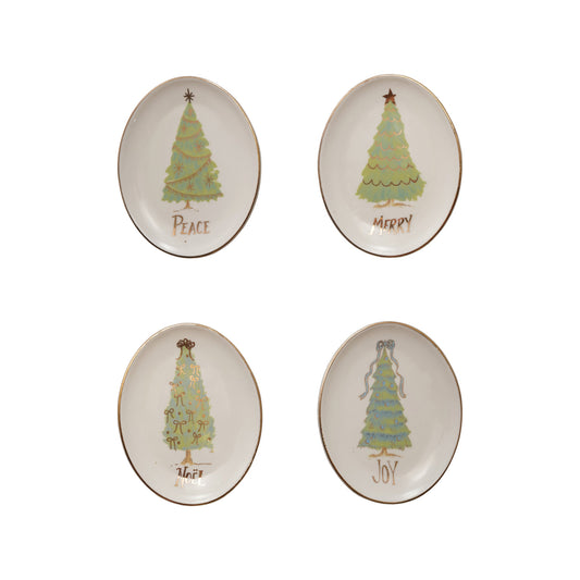 Oval Stoneware Dish with Christmas Tree
