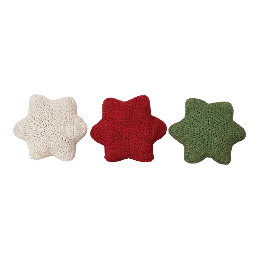 Cotton Crocheted Snowflake Shaped Pillow