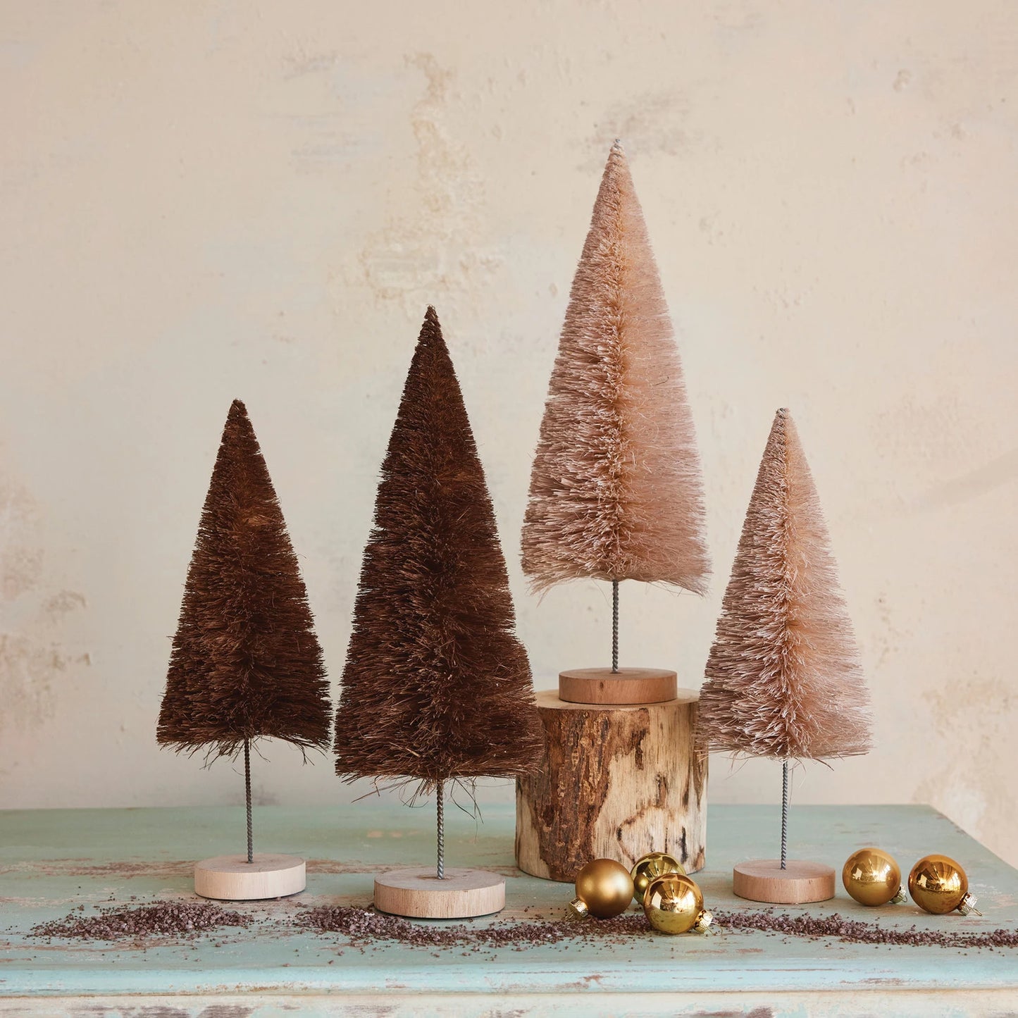 Cream Bottle Brush Tree with Wood Base