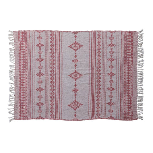 Woven Recycled Blend Throw with Fair Isle Sweater Pattern & Fringe