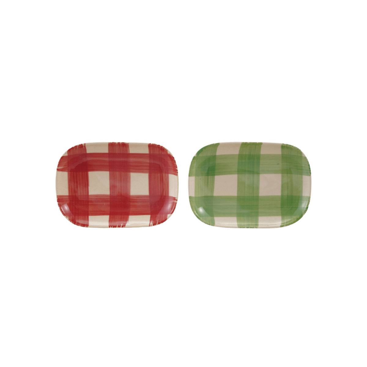 Hand-Painted Stoneware Plate with Plaid
