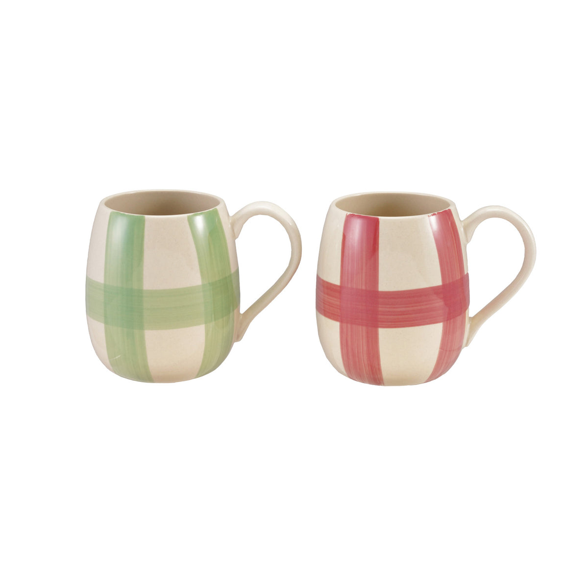 Hand-Painted Stoneware Mug with Plaid Pattern