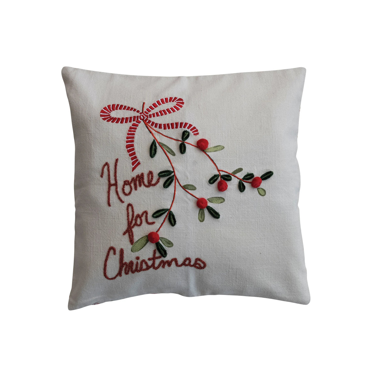 Square Cotton Pillow with Pom Poms