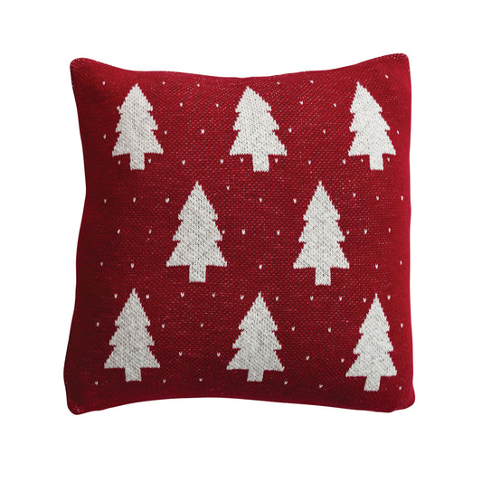 Knit Pillow w/ Tree & Heart Pattern