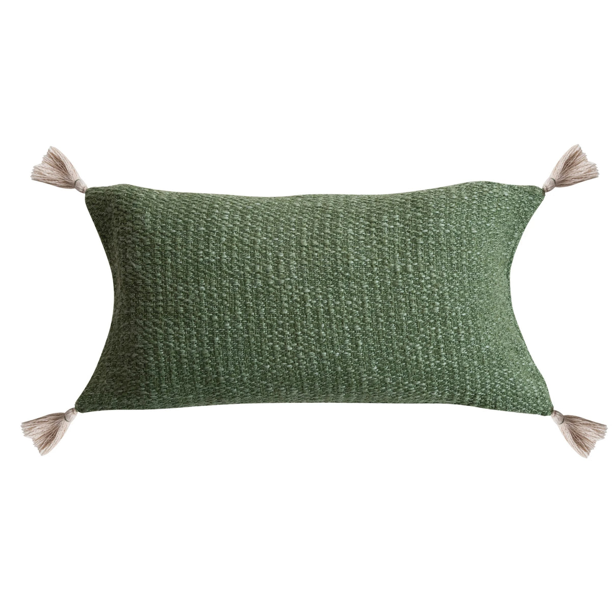 Stonewashed Woven Cotton Blend Slub Lumbar Pillow with Tassels