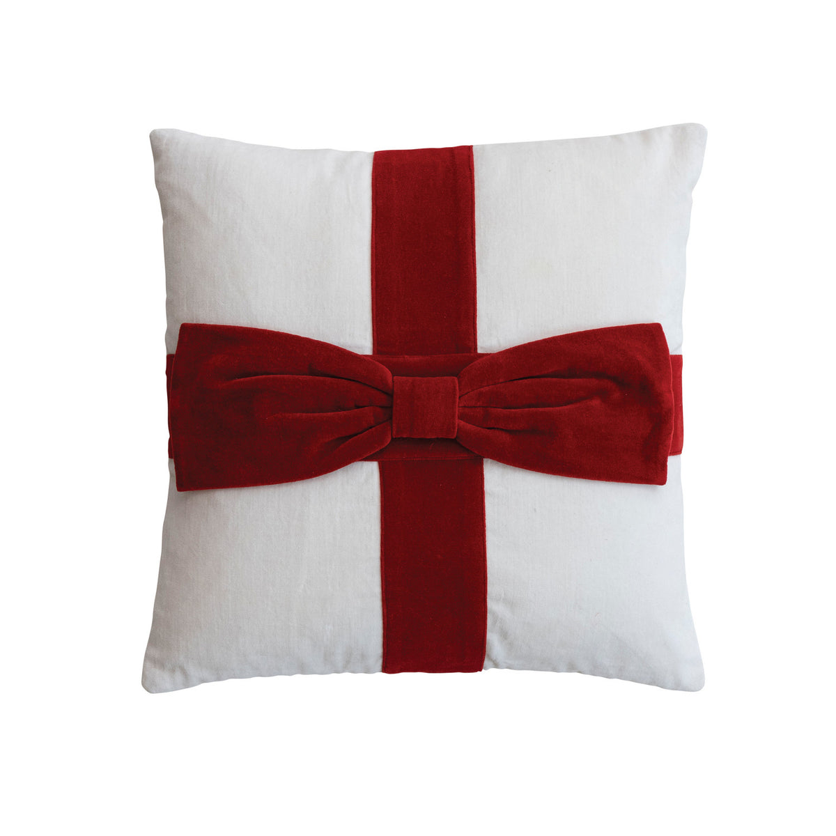 Square Cotton Velvet Pillow with Bow