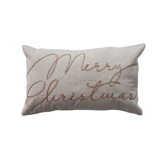 "Merry Christmas" Lumbar Pillow with Embroidery