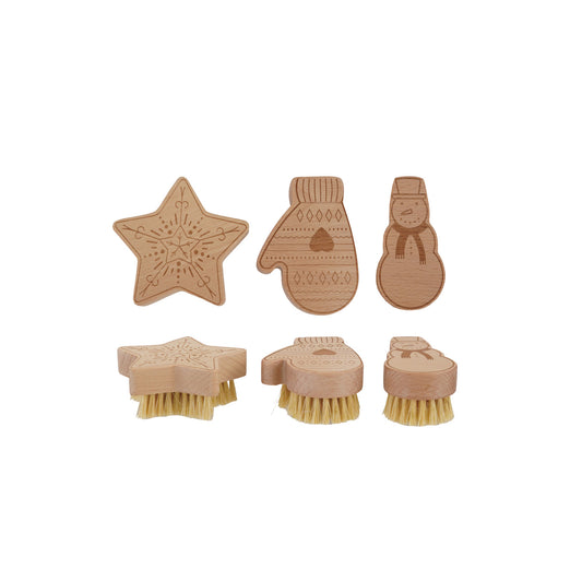 Laser Etched Beech Wood & Sisal Holiday Shaped Dish Brush