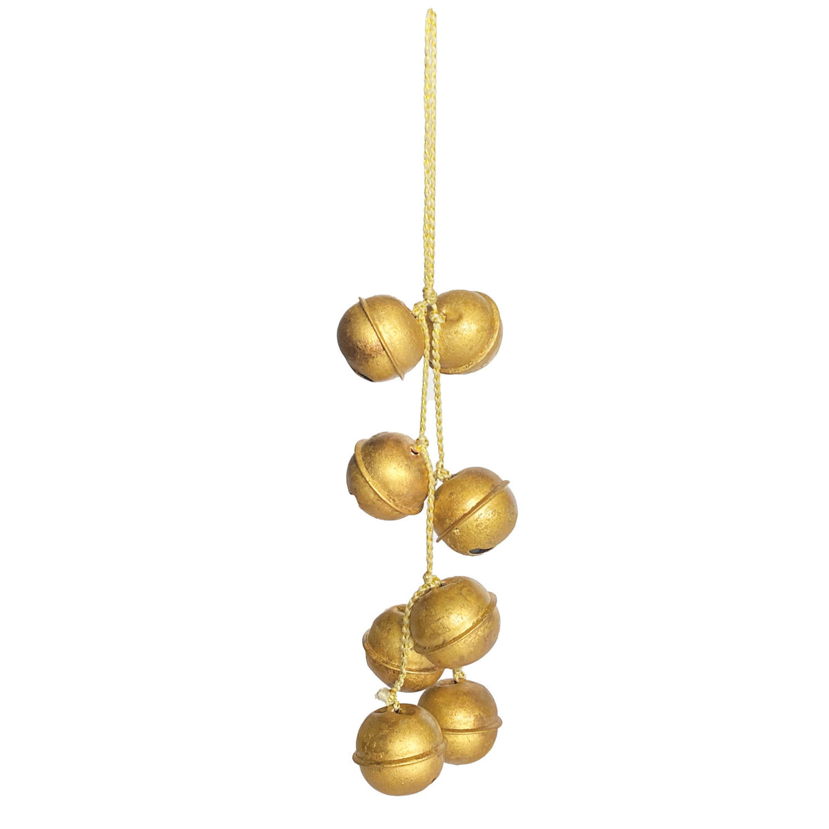 Hanging Metal Jingle Bell Cluster with White & Gold Cord