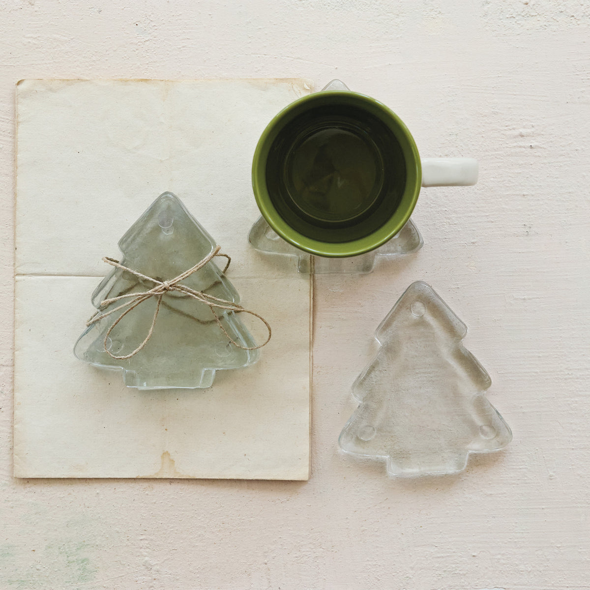 Pressed Glass Tree Shaped Coasters