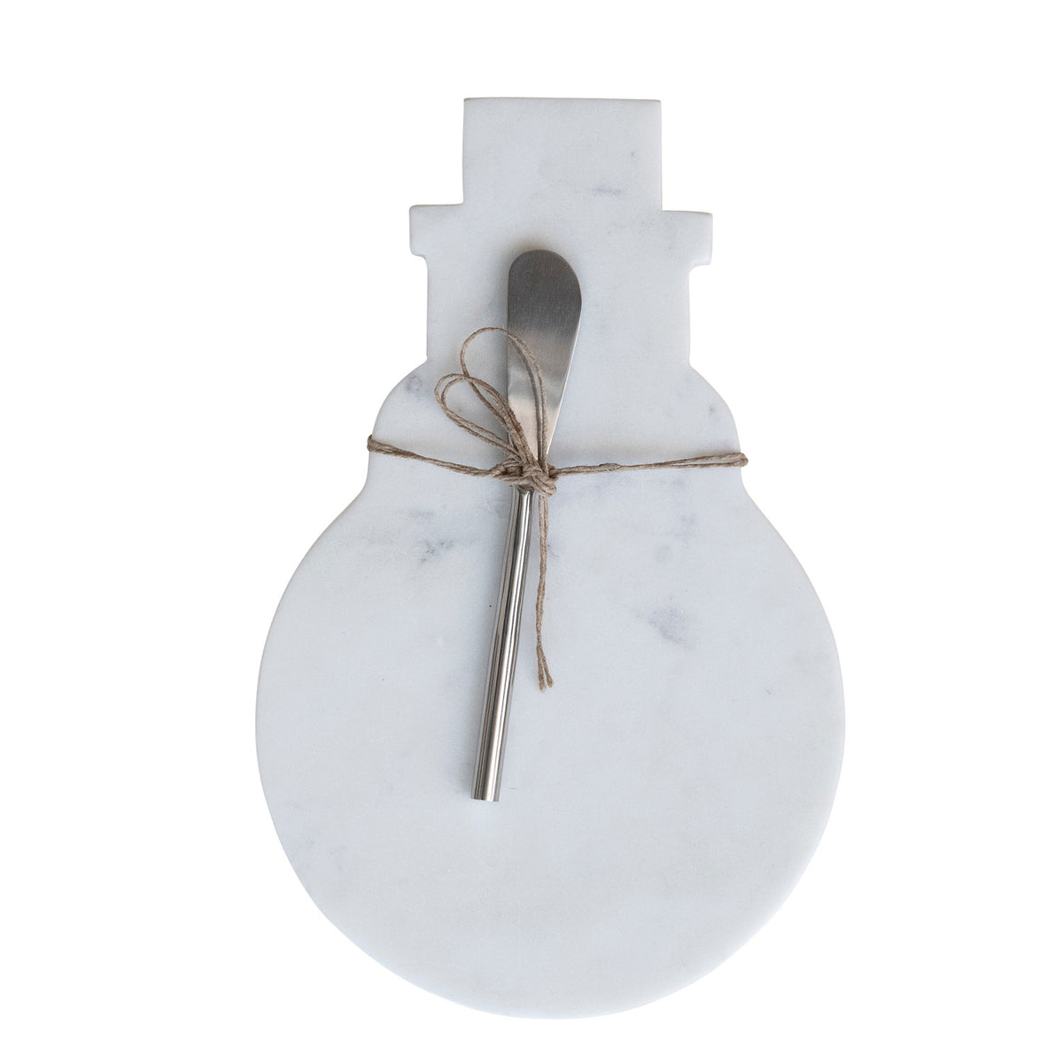 Marble Snowman Shaped Cheese/Serving Board with Canape Knife, Set of 2 Tied with Jute