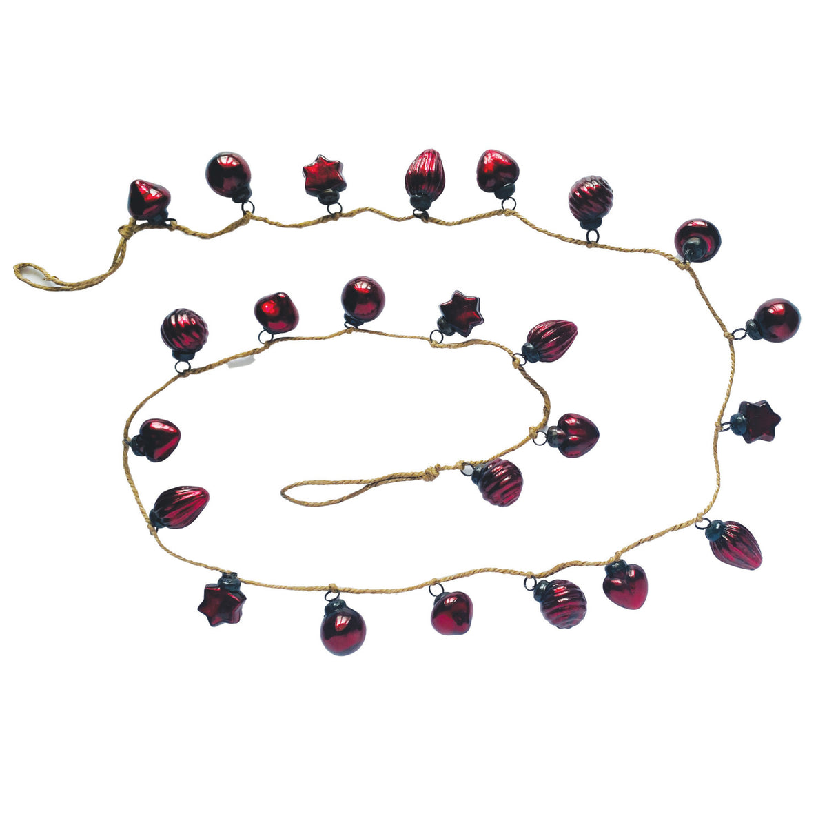 Embossed Mercury Glass Ornament Garland with Jute Cord,