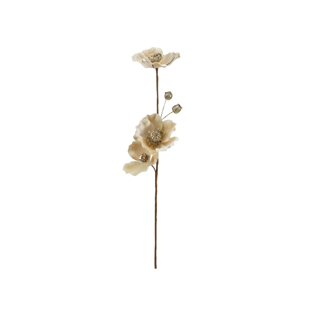 Faux Magnolia Flower Stem with Glitter & Jewels