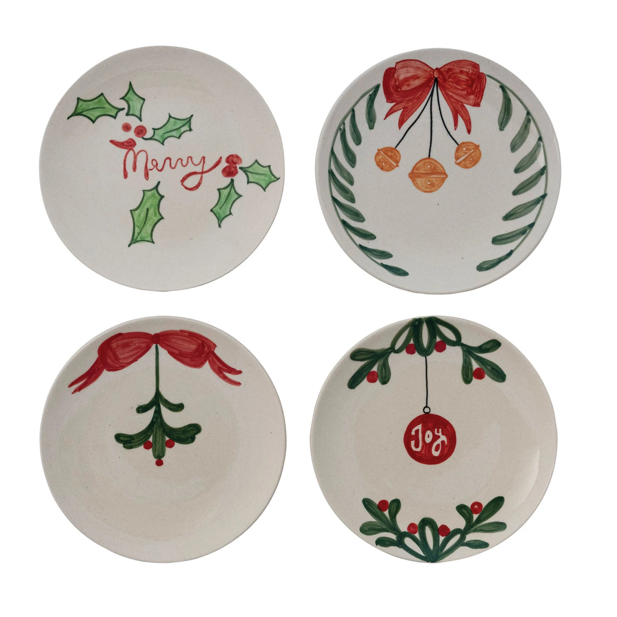 Hand-Painted Stoneware Plate with Holiday Botanicals