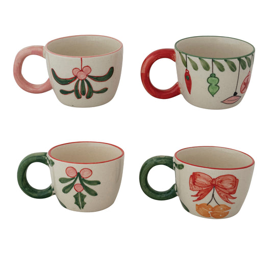 Hand-Painted Stoneware Mug with Colored Rim & Handle