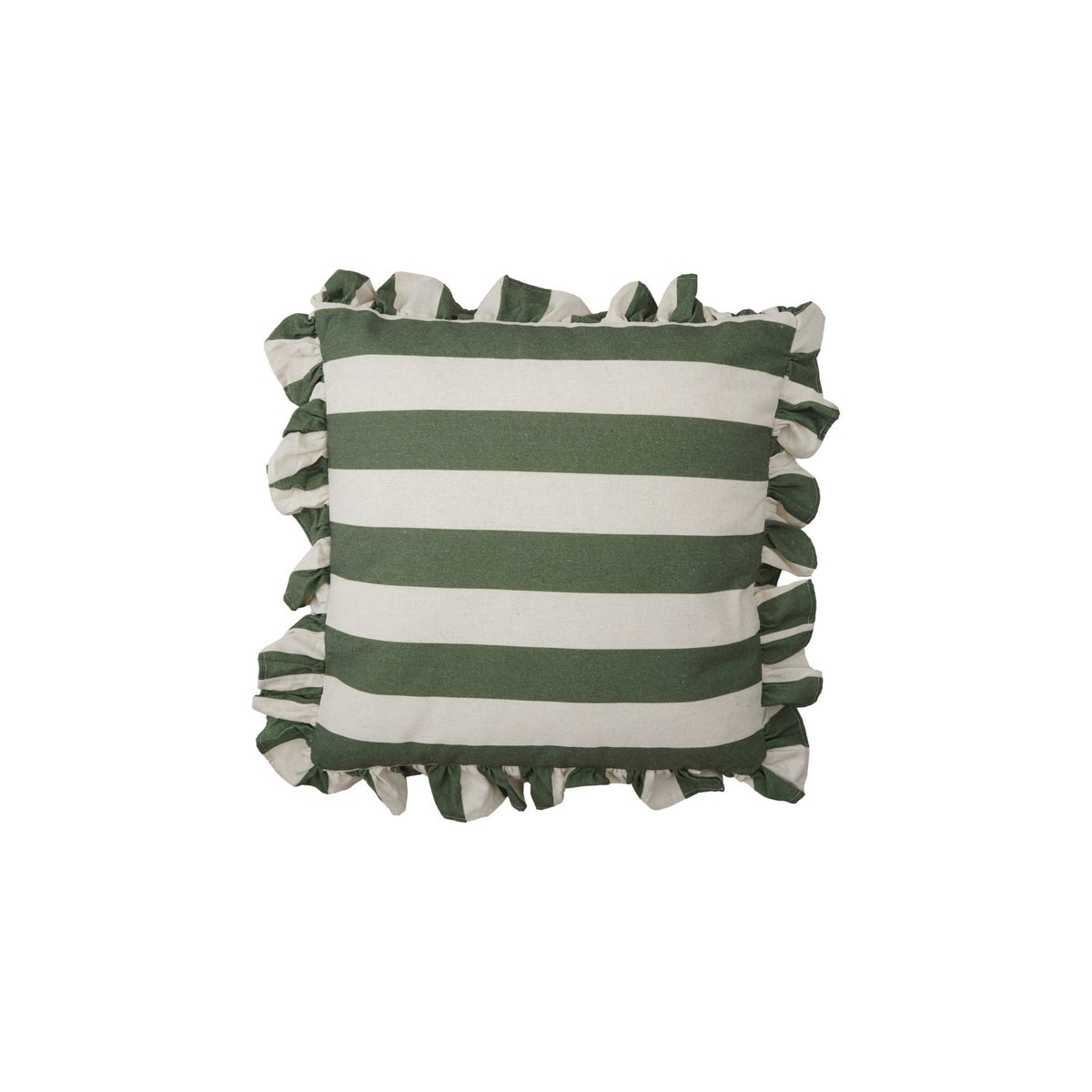 Green Striped Pillow with Ruffle