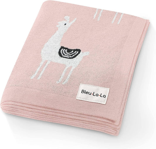 Pink Llama Cotton Swaddle Receiving Blanket