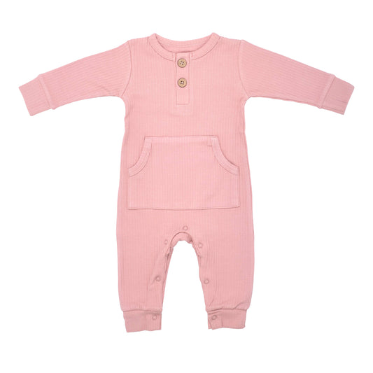 Duty Rose Ribbed Playsuit with Pockets
