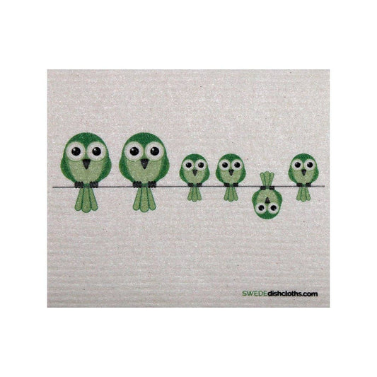 Greenbirds on Wire Swedish Dishcloth