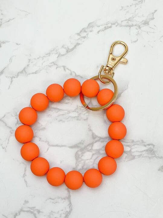 Orange Stretch Wood Bead Wristlet Keychains