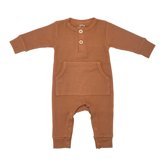 Clay Baby Ribbed Playsuit with Pockets