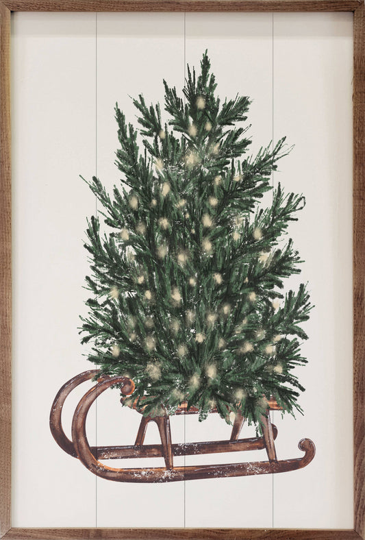 Watercolor Tree On Sled Sign